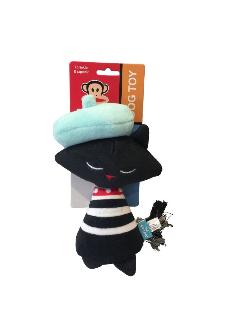 PAUL FRANK MIKA Cat Le Purrr! Crinkle Squeak 9" Dog Toy Black Aqua